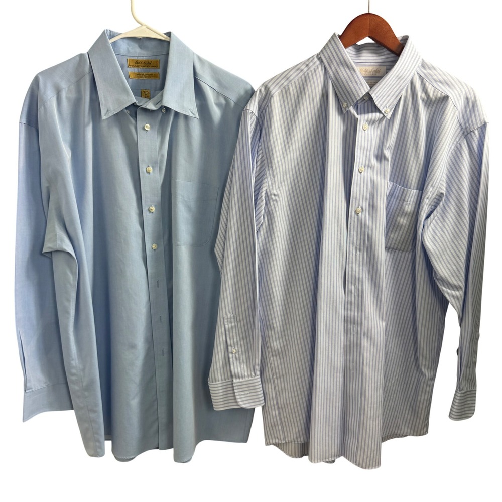 Lot of 2 Roundtree & Yorke Gold Label Dress Shirts Mens 17 34